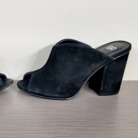 BP. Block Heel Peep-Toe Mules, Black Suede, Womens Size 5.5 M - Picture 9 of 12